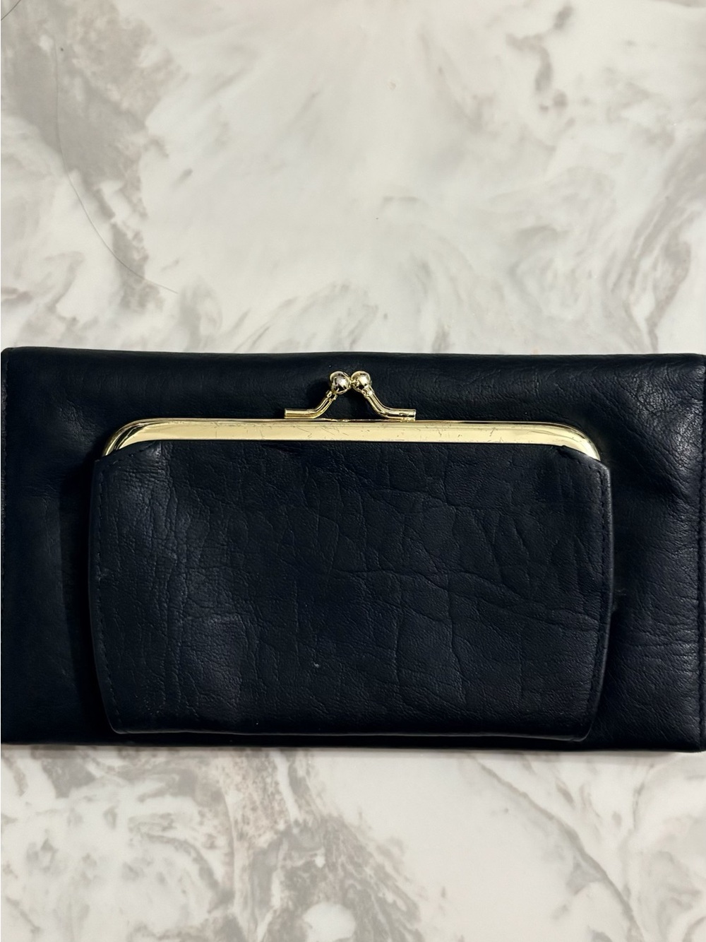 Buxton Black Leather Wallet with Gold-Tone Kiss Lock